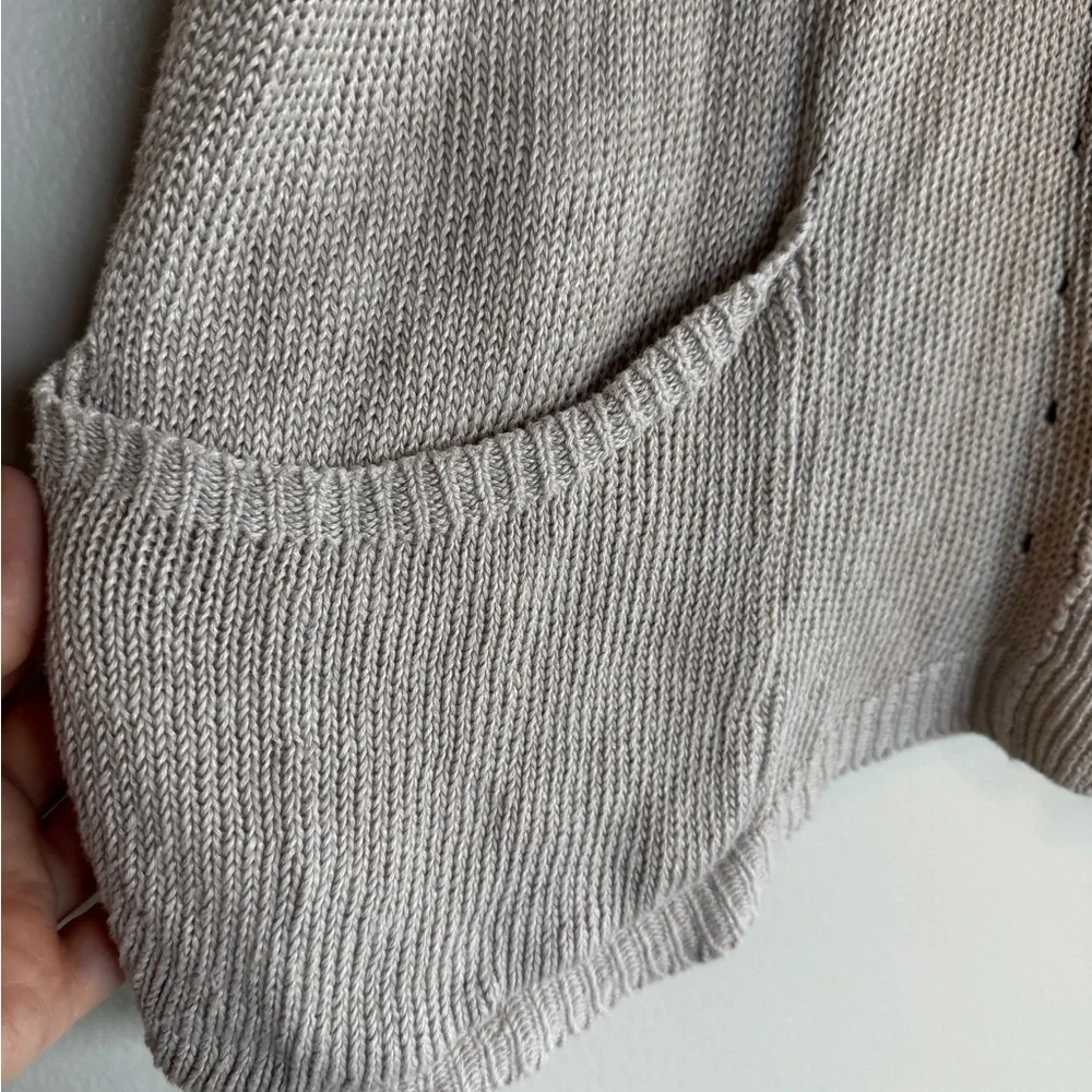 J. Jill Love Linen Cardigan Sweater XL Tan Beige Short Sleeve Button Knit Pocket